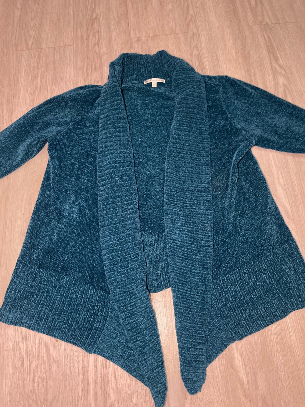 Seven7 Women's Teal Open-Front Chenille Cardigan Large